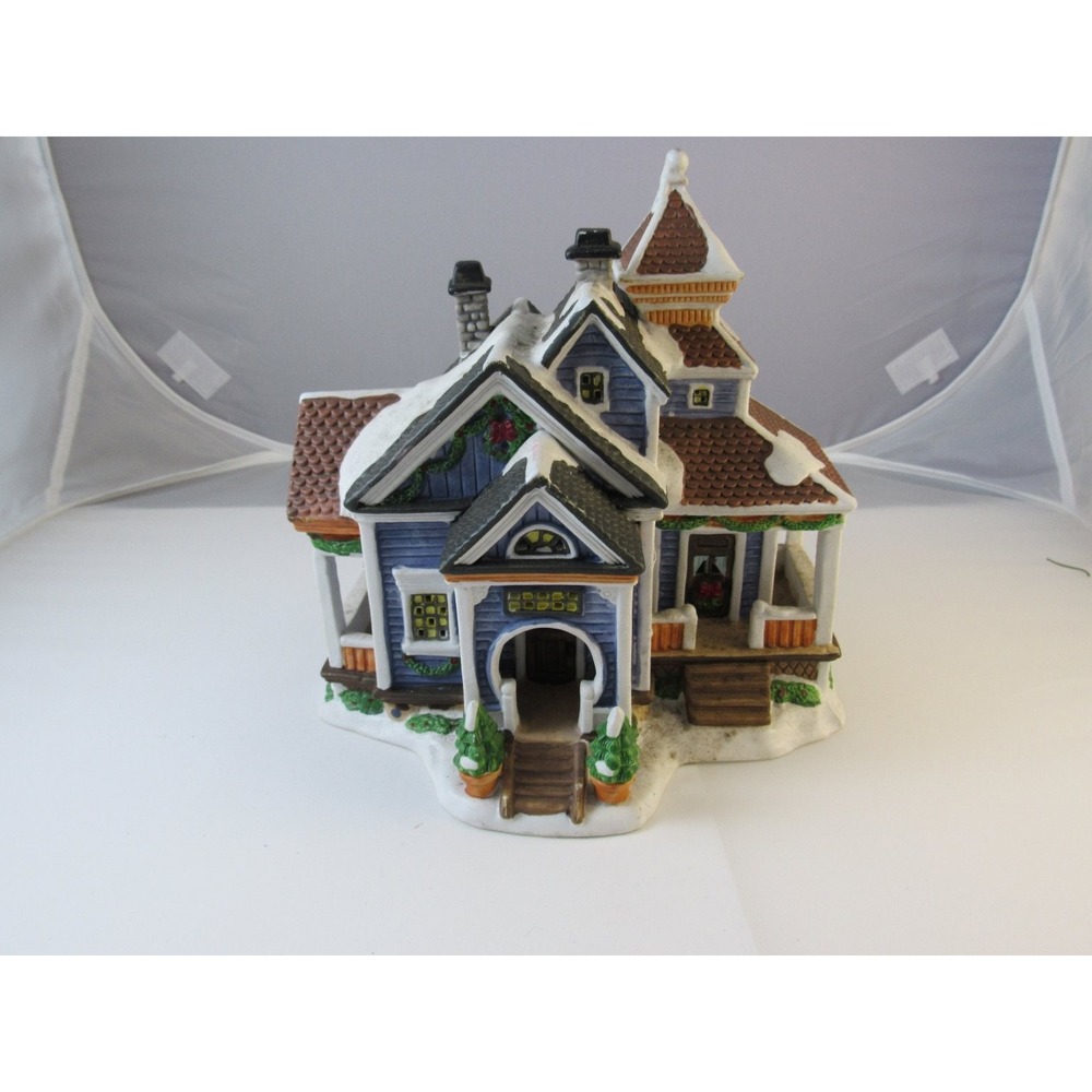 Carole Towne 2002β Blue Victorian Birdhouse Christmas Village Decor
